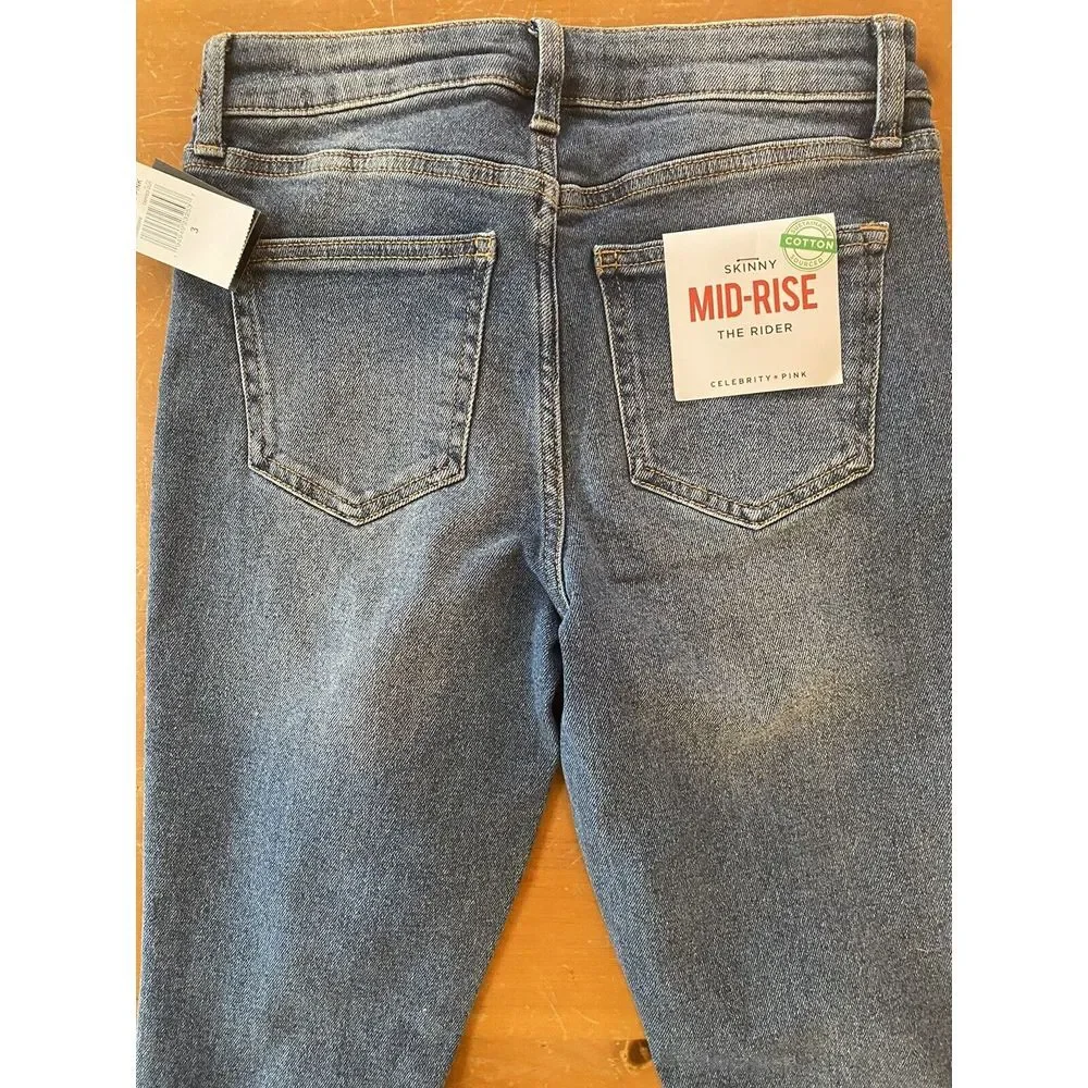 Celebrity Pink Womens Jeans Skinny High Rise THE RIDER sz 3/26 Distressed Med Dk